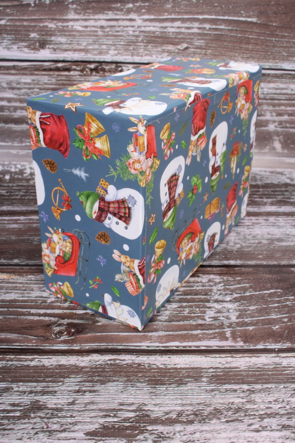 Коробка подарочная одиночная 1шт - Прямоугольник НГ Снеговики 25*18*10см  N833