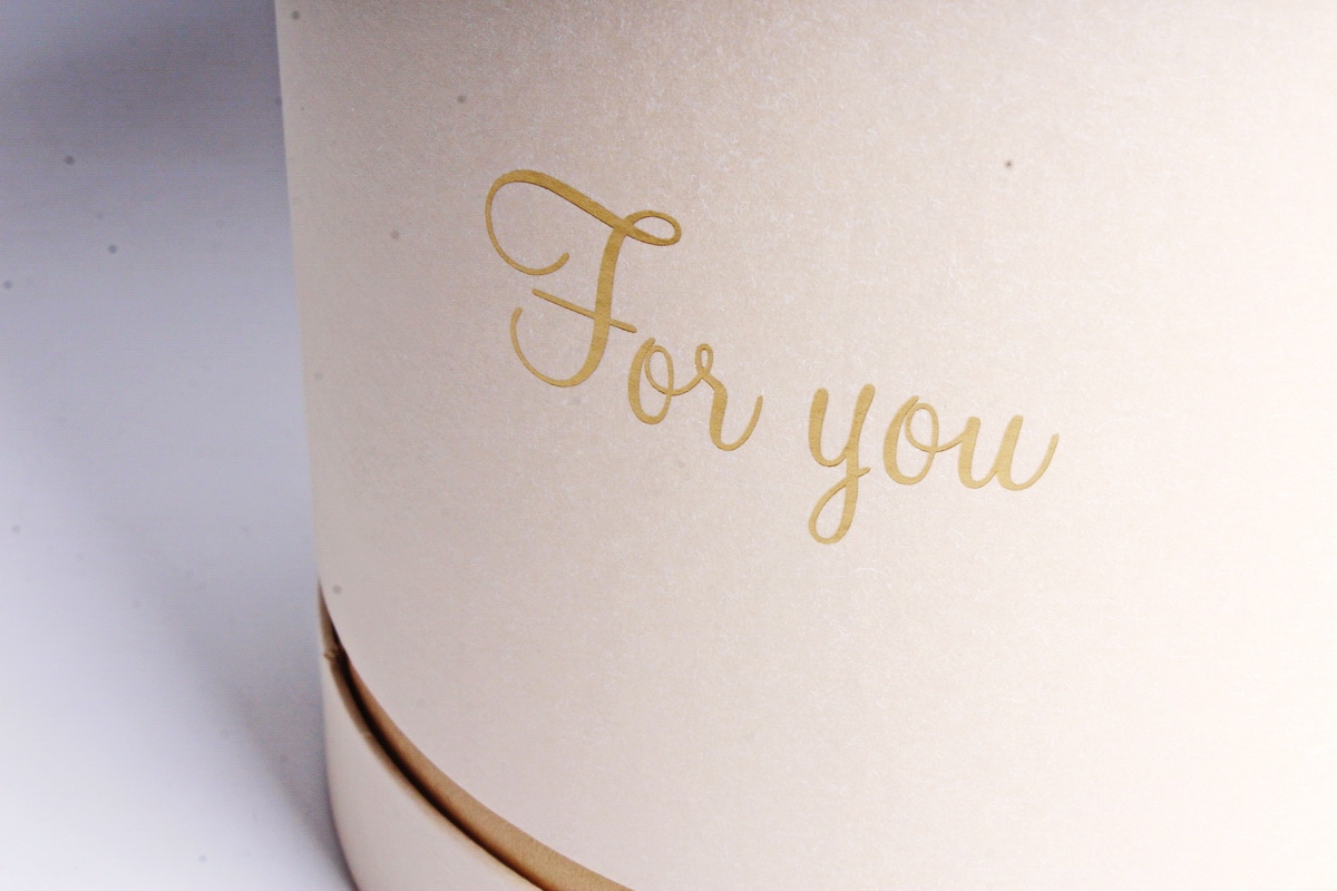 Коробка подарочная одиночная-Цилиндр "For you", цв. беж+золото,5510