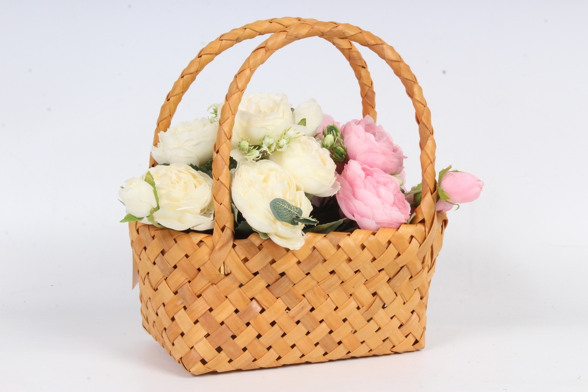 Корзина из бересты две ручки овальная 24x14.5 h=9/25cm Св.коричневый 4928 Н