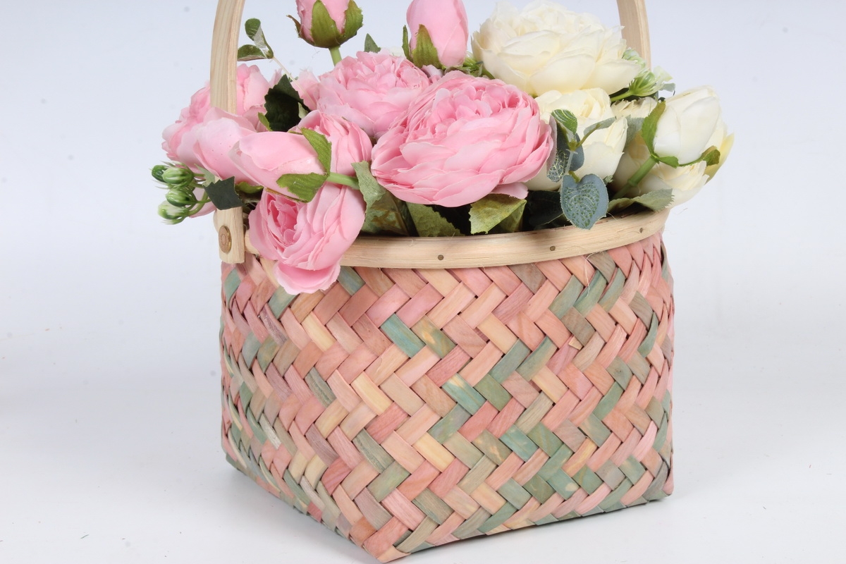 Корзина из бересты круглая d=19 h=12.5/29cm Цветная 4904 Н
