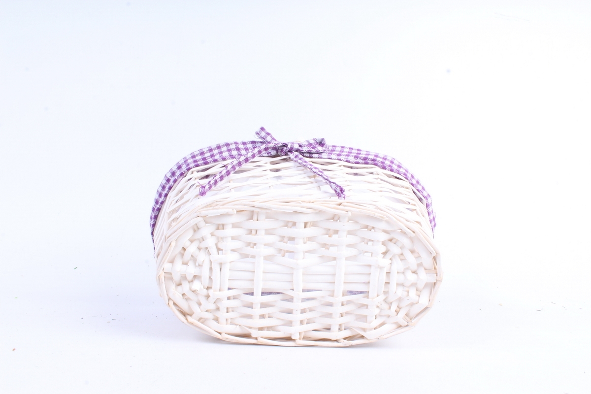 Корзина плетеная (ива), сиреневая ткань 24x12 h=13/23cm  5022