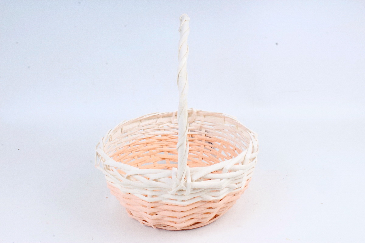 Корзина плетеная (ива), 1 шт., цв. персиковый с белым декором 8597