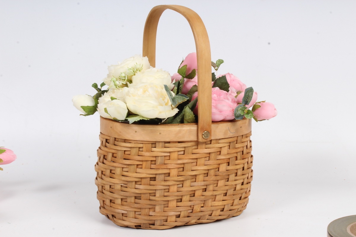 Корзина плетеная из бересты овальная 20.5x14 h=13/28.5cm Медовый 4973Н