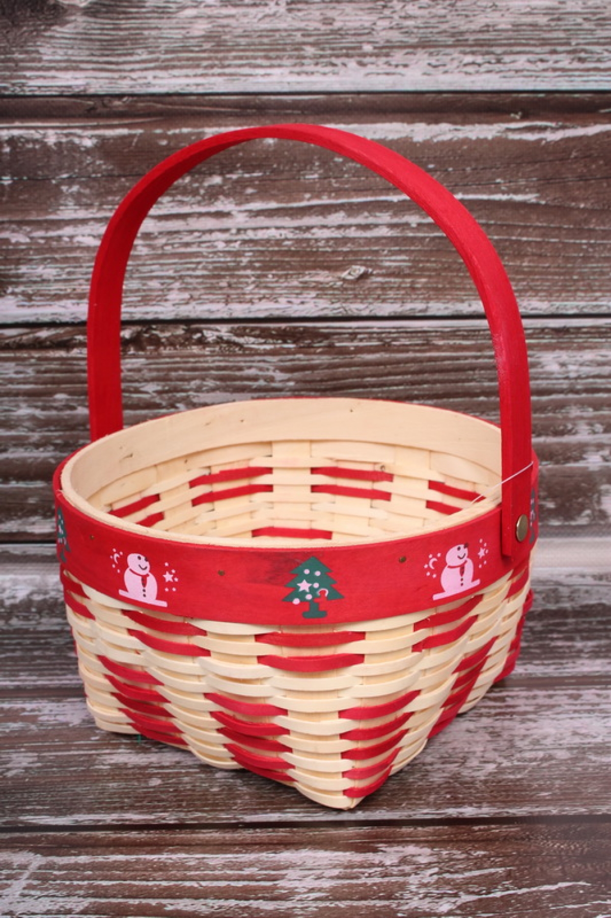 Корзина плетеная НГ (секвойя), D21x11,5/25 см, 1 шт., натур./красн. 3438М