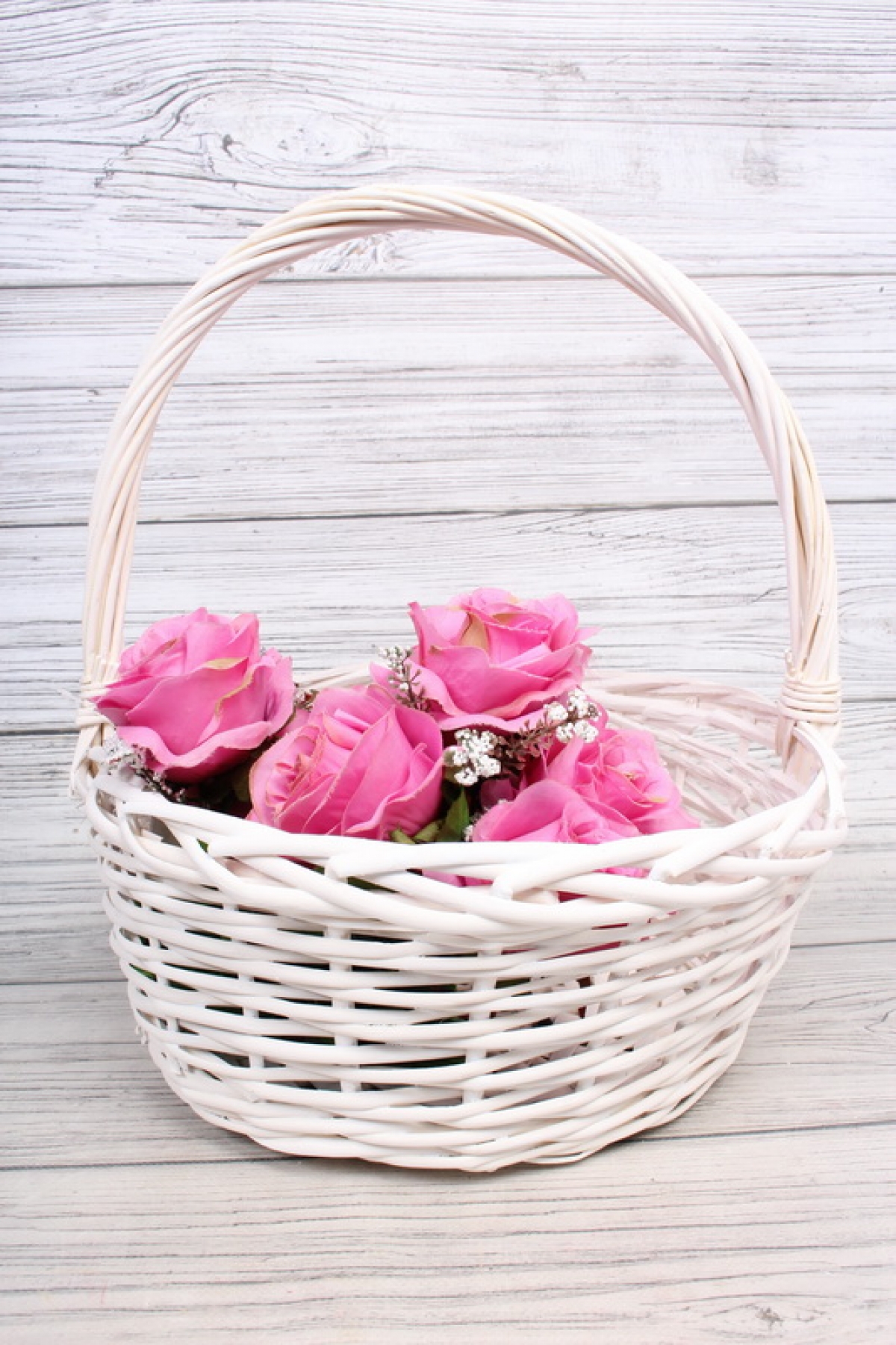 Корзина плетеная одиночная (ива) - Круг  32*32*15*36CM    белый 2993М
