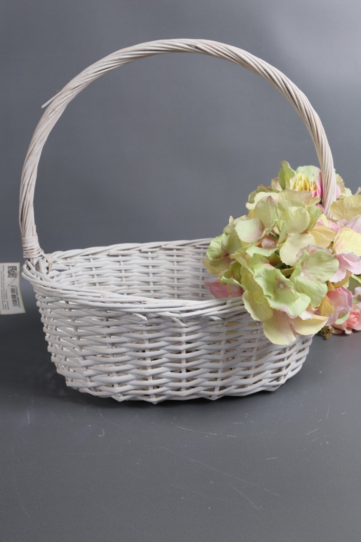 Корзина плетеная одиночная 1шт (ива):  37x30xH14/HH36; белая 1556М