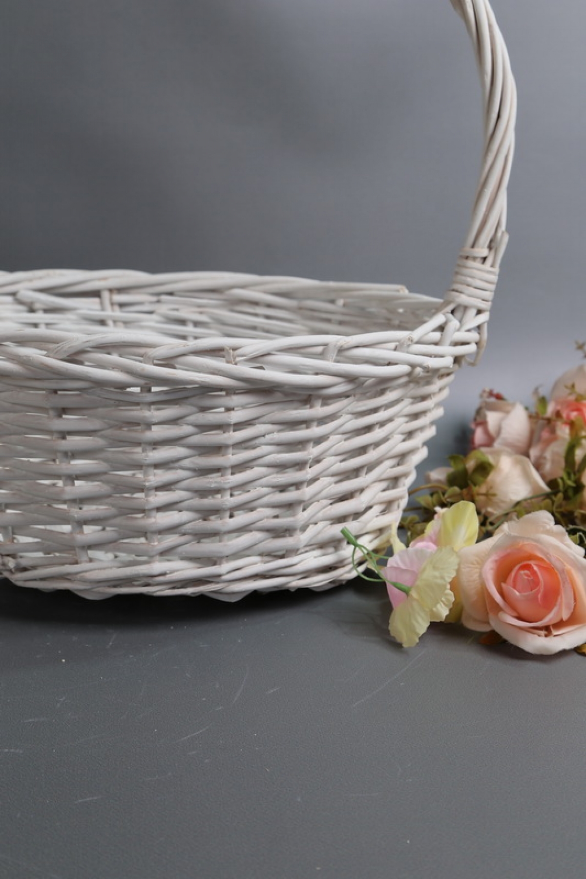 Корзина плетеная одиночная 1шт  (ива): D33 H15 BD27 HH36,  белый 7271М