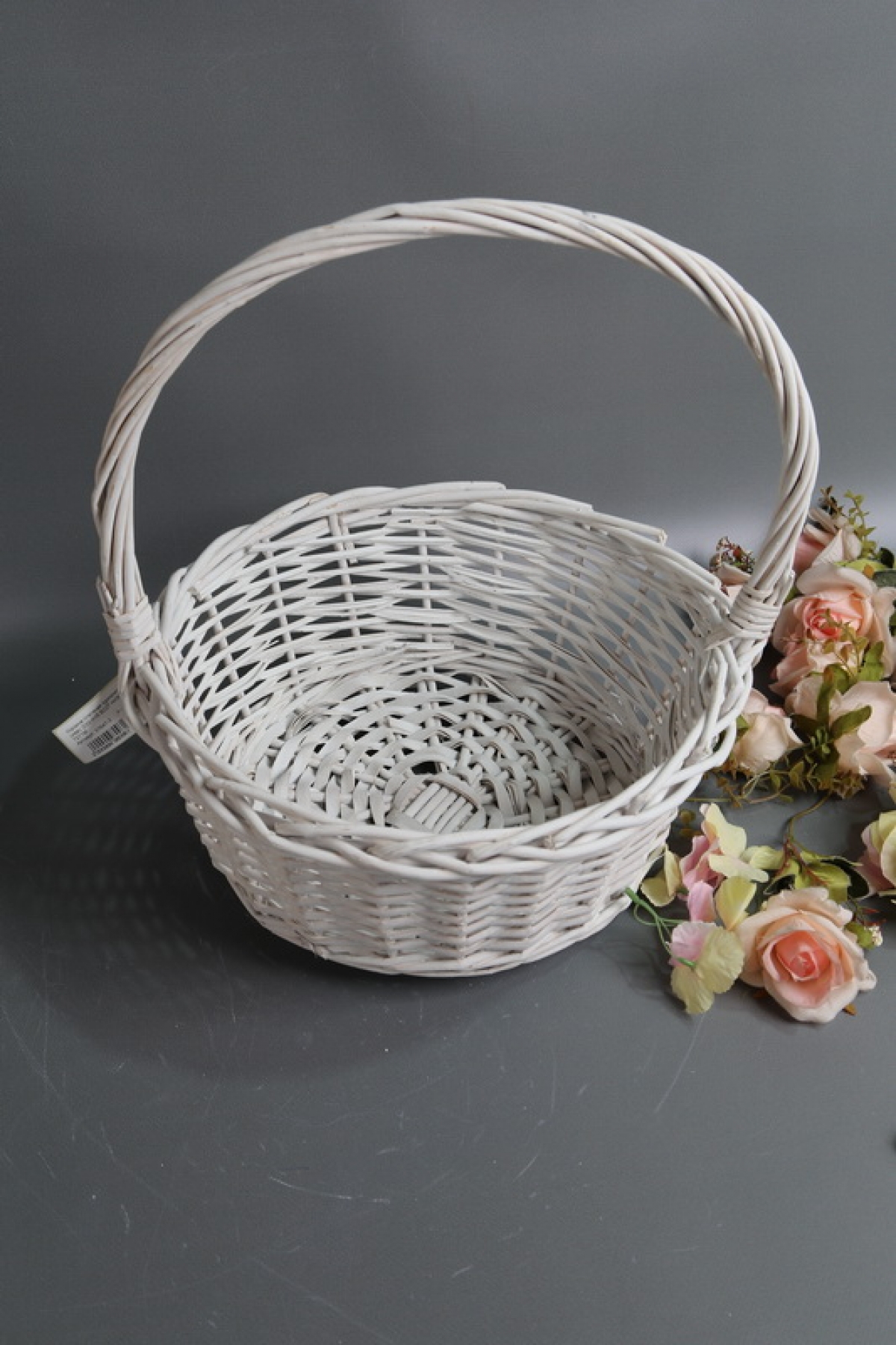 Корзина плетеная одиночная 1шт  (ива): D33 H15 BD27 HH36,  белый 7271М