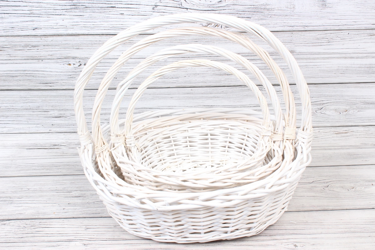 Корзины из ивы 4шт - Овал, белый 45*35*15, 38*30*13,  33*25*12, 28*20*10 7349Н