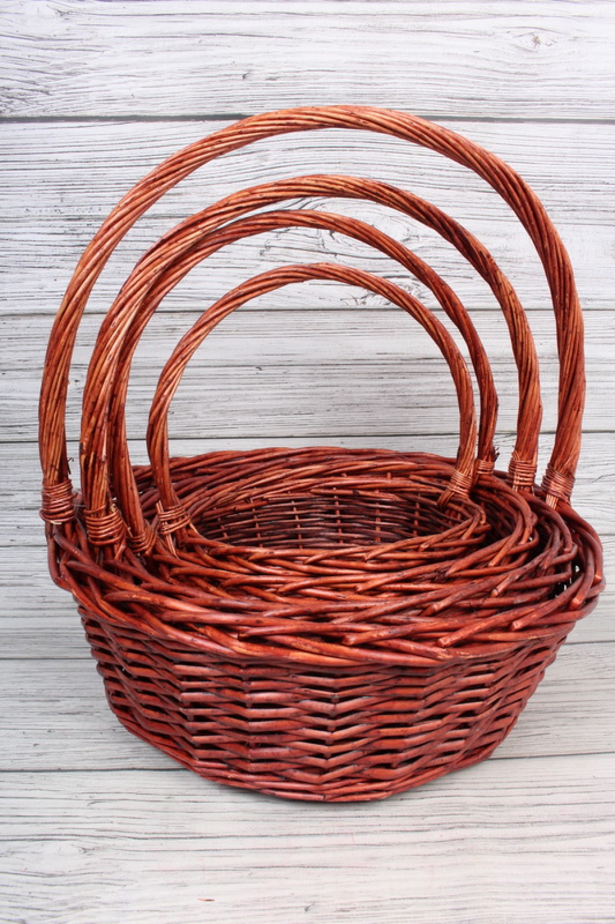 Корзины из ивы, 4шт, круг, 45*45, 41*41, 38*38*15, 33*33*13см, коричневый 8976Н