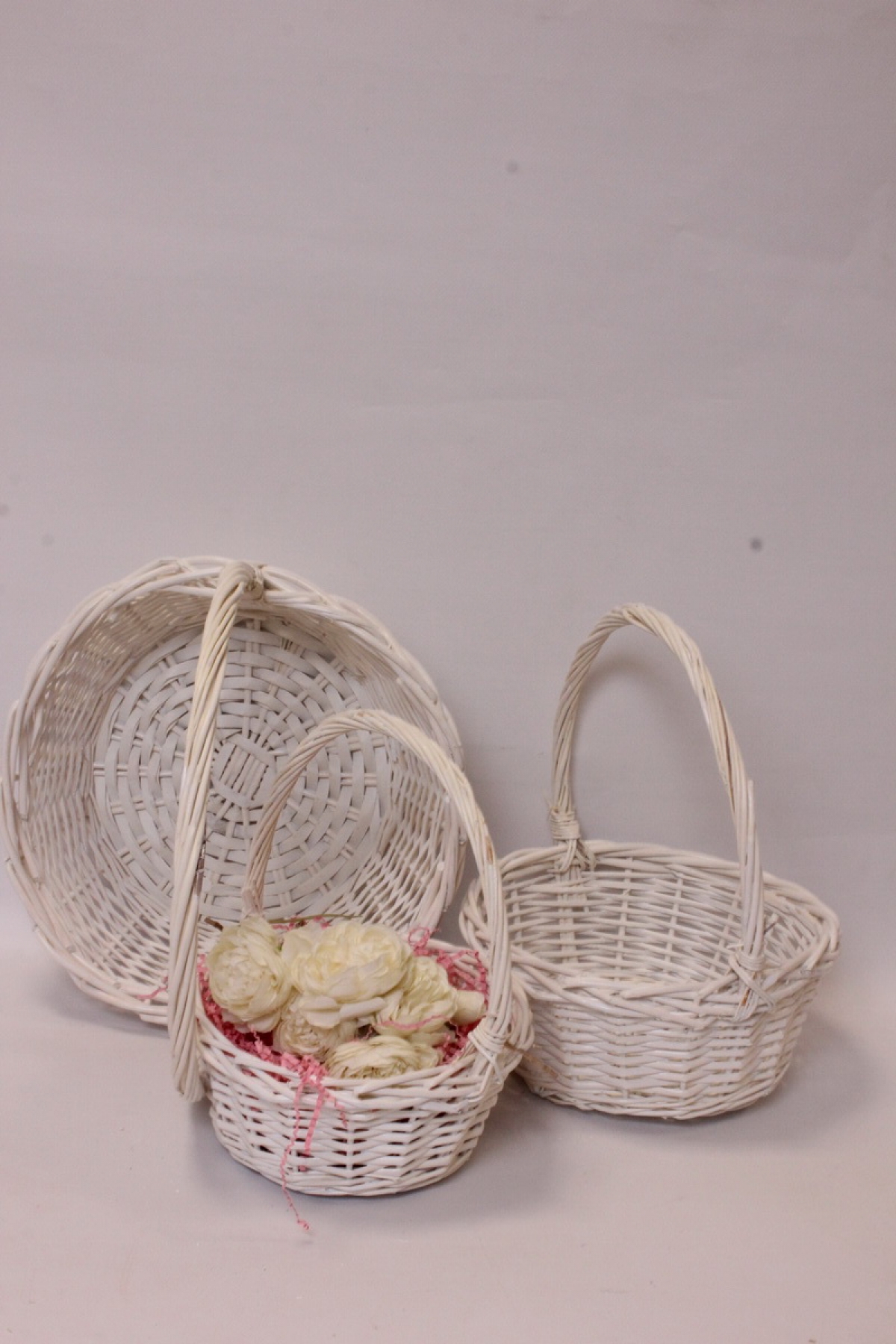 Корзины из ивы, 3шт, круг белый 33*33*13, 29*29*12, 23*23*10  2821Н