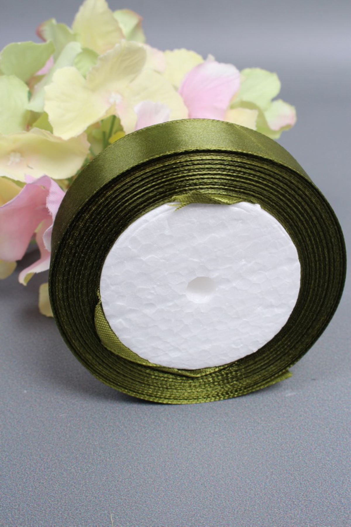 Лента атлас 2,5см х 25ярд темно-оливковый  2796Н