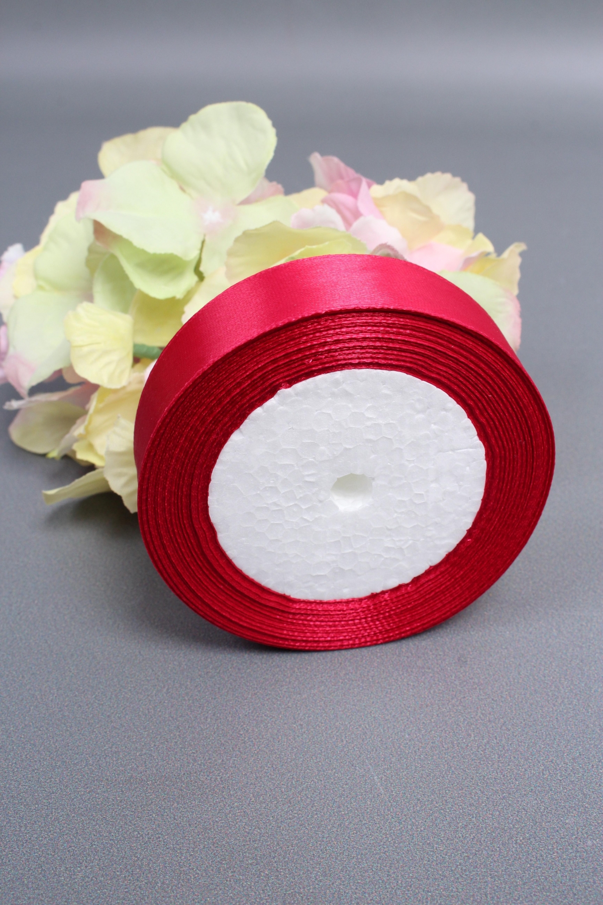 Лента атласная односторонняя, 25 мм х 25 ярд, вишневый 1030М