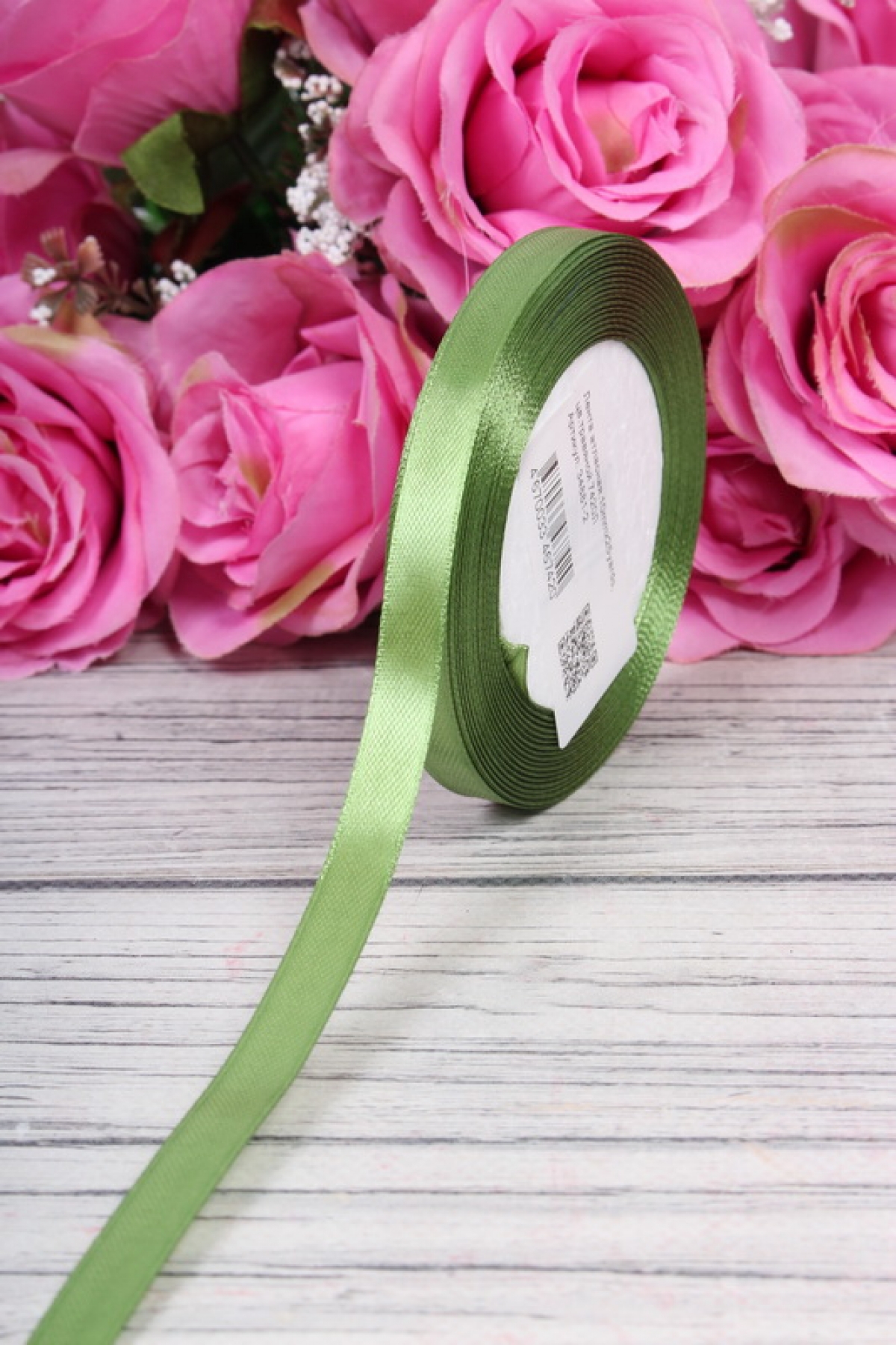 Лента атласная,10mmx25yards, цв.травяной 7420Л