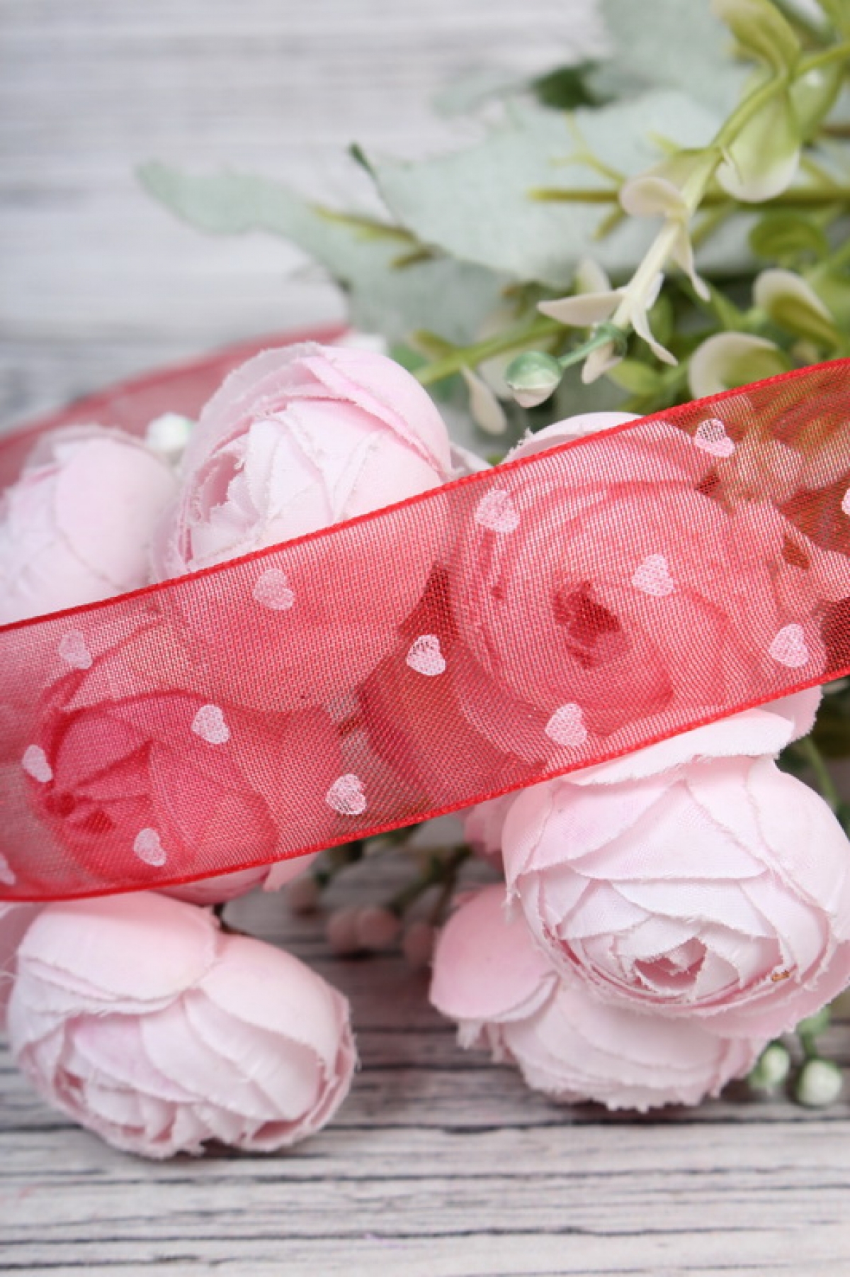 Лента органза Love,25mmx25yards, цв.красный 9198Л