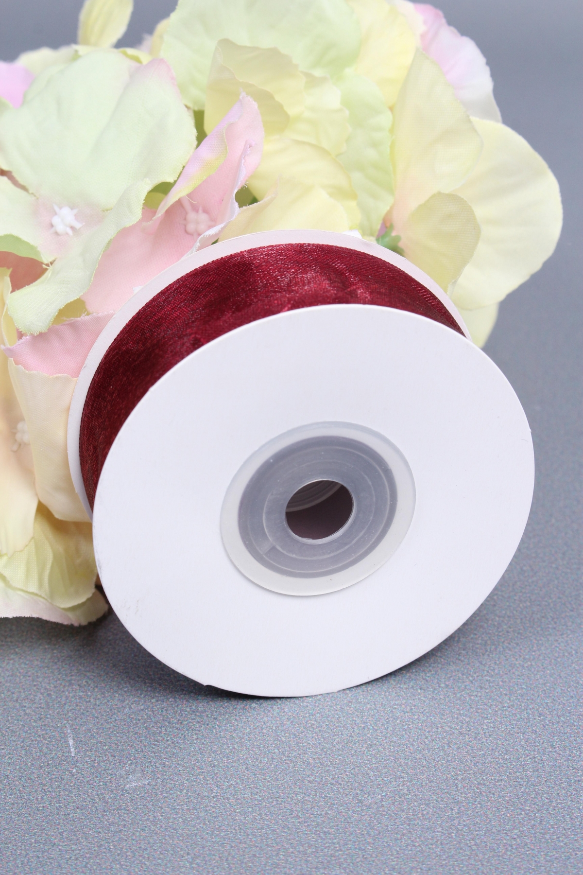 Лента органза на картонн.катушке, 25мм*25ярд, бордовый  3306М