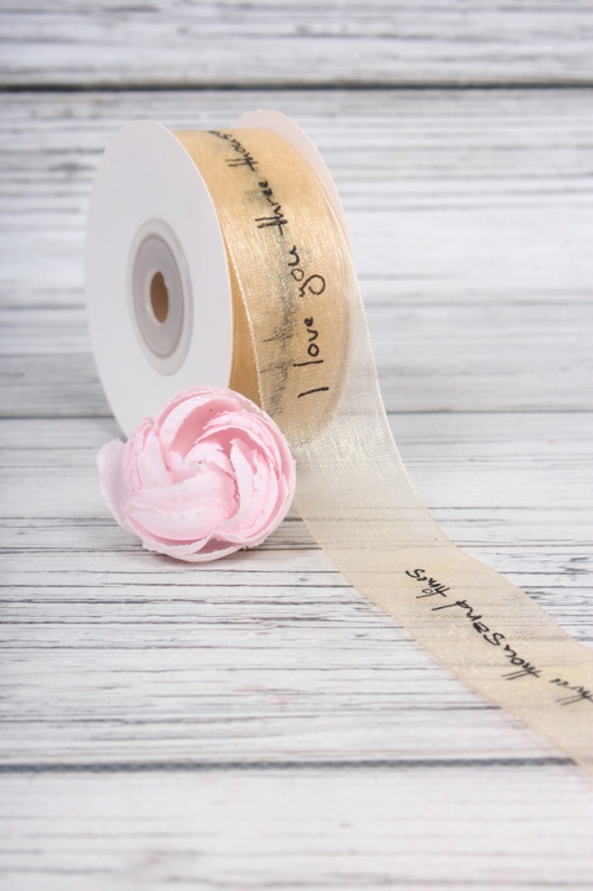 Лента органза "Письмо", 25mmx25yards, цв.кремовый 5656Л