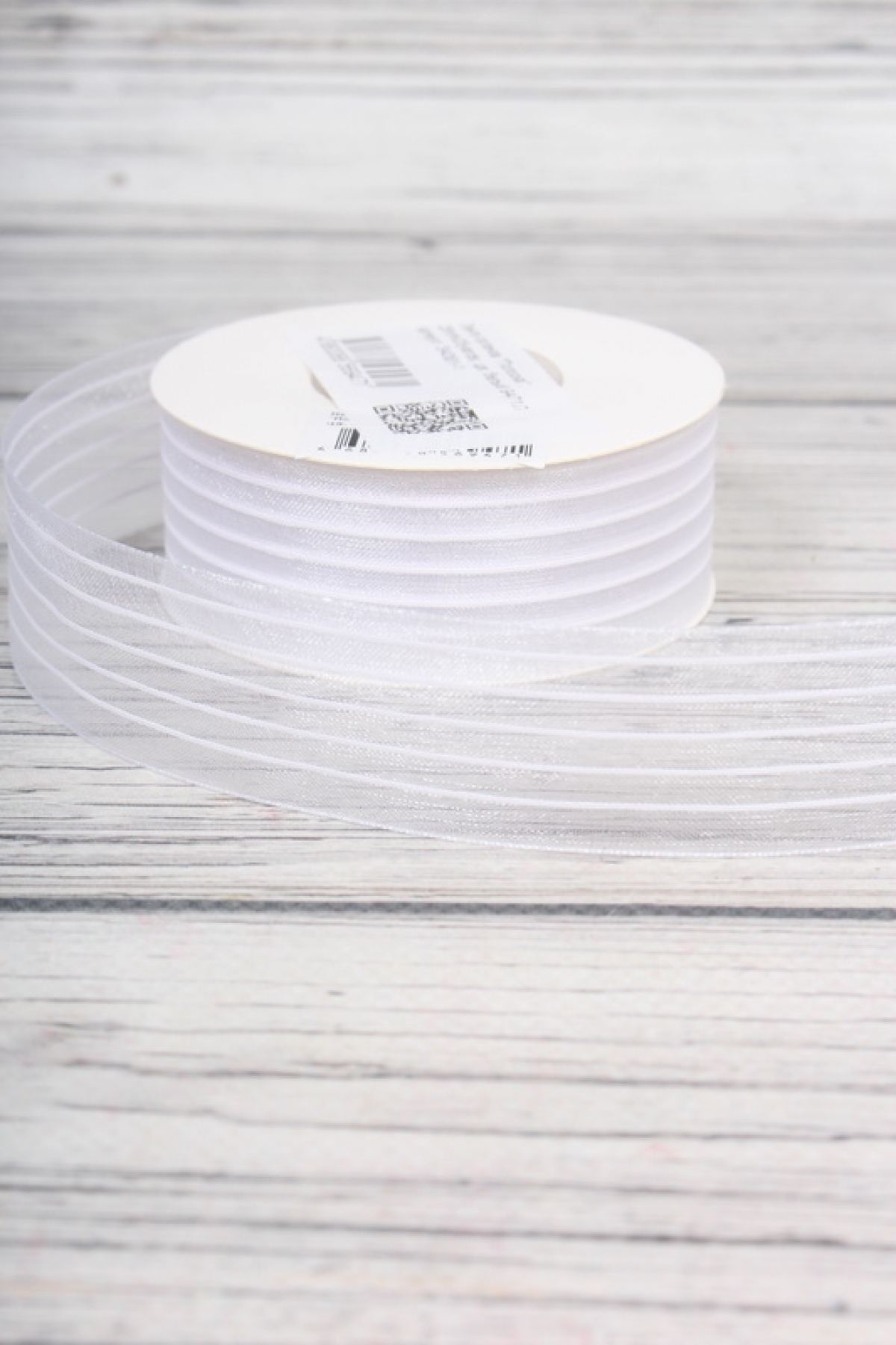 Лента органза "Полоска", 25mmx25yards, цв. белый 9471Л
