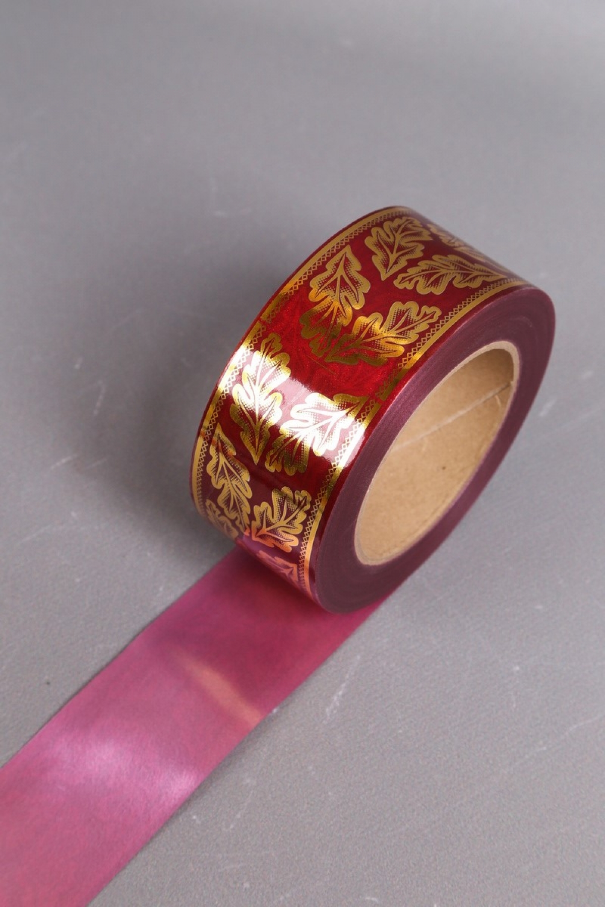 Лента с з/п ( 5см*50ярд) атласная Дубовый лист A592 БОРДО