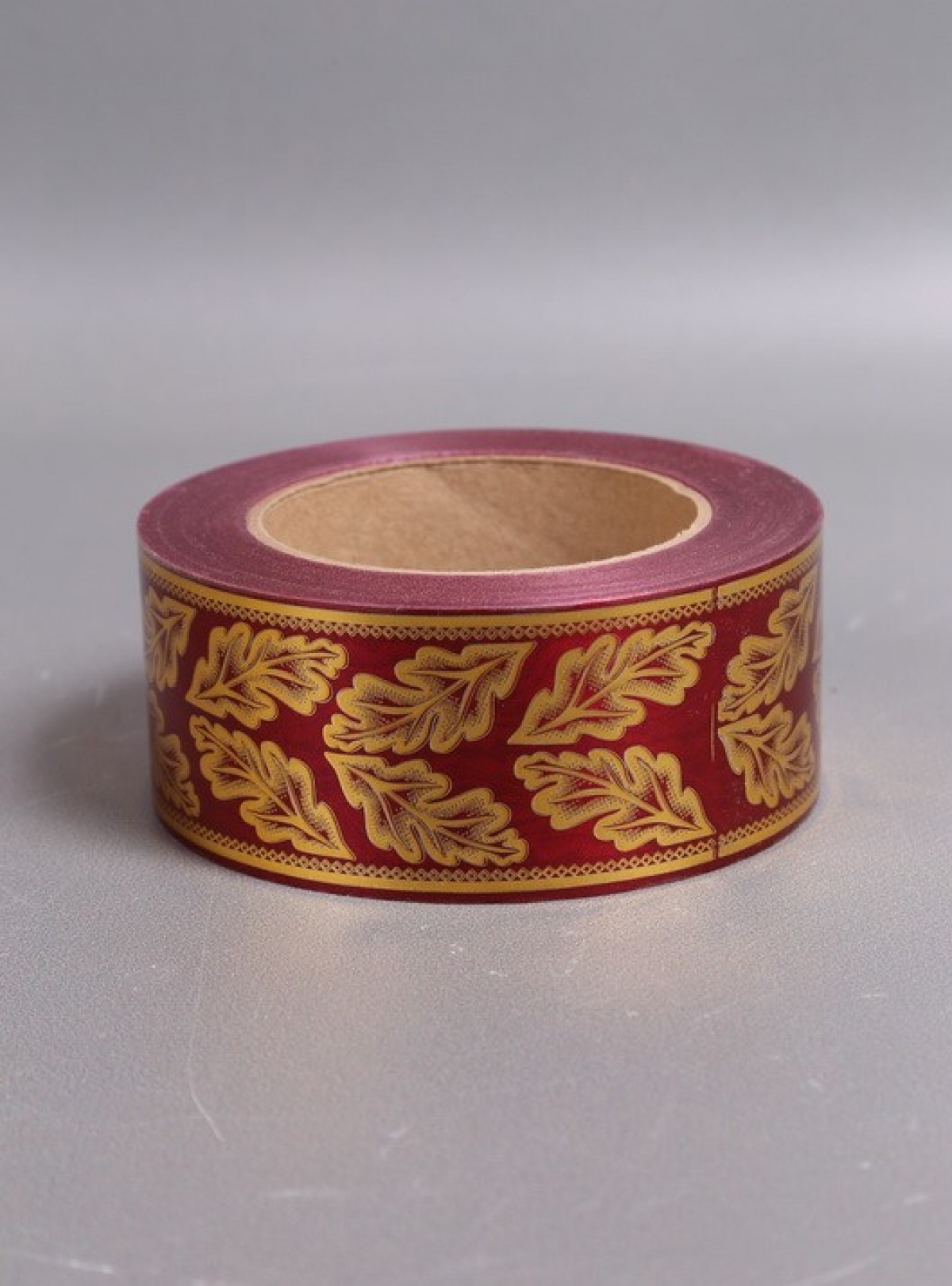 Лента с з/п ( 5см*50ярд) атласная Дубовый лист A592 БОРДО