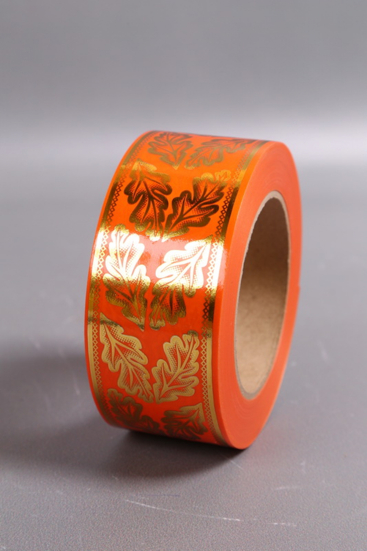 Лента с з/п ( 5см*50ярд) атласная Дубовый лист A591 ОРАНЖЕВЫЙ