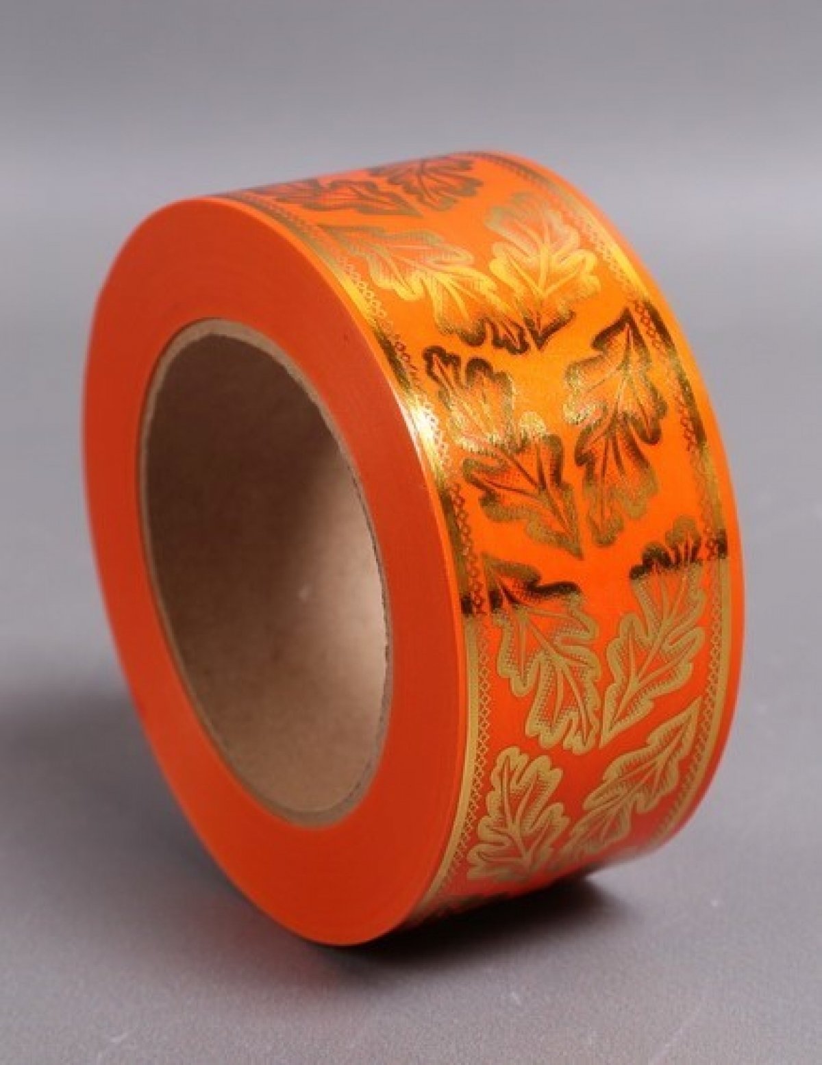 Лента с з/п ( 5см*50ярд) атласная Дубовый лист A591 ОРАНЖЕВЫЙ