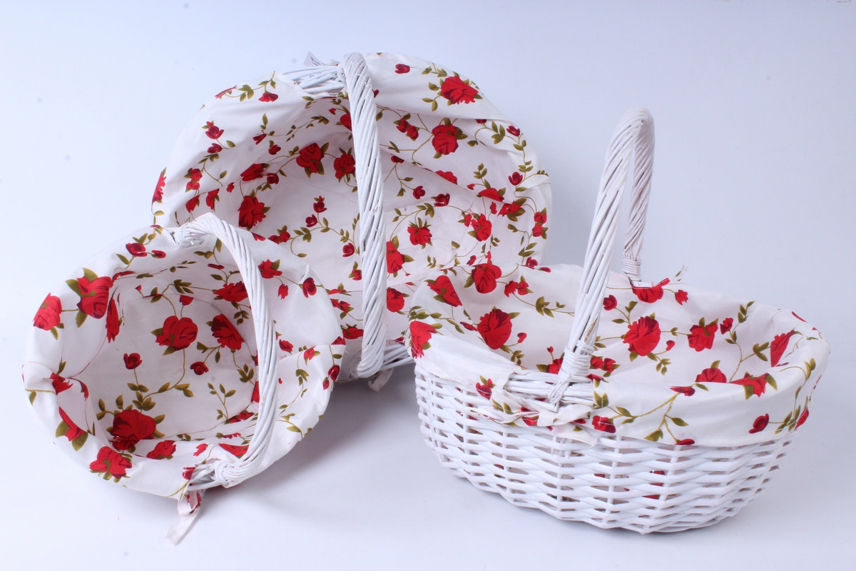 набор белых корзин с тканью из ивы 3 шт 39x30 h=17/37cm