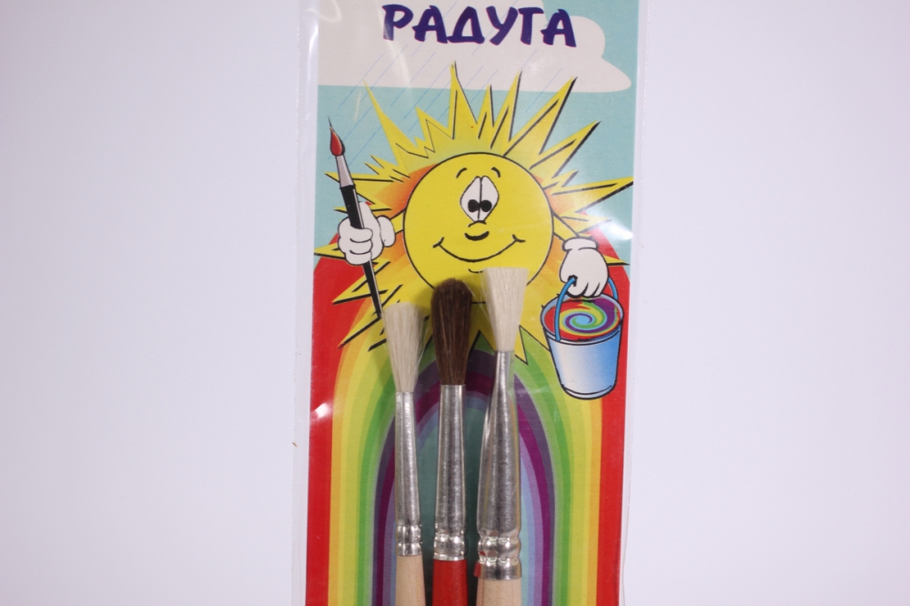 набор кистей радуга 3шт (№3 круглая коза, №4 круглая пони, №6 плоская коза) №с-6904