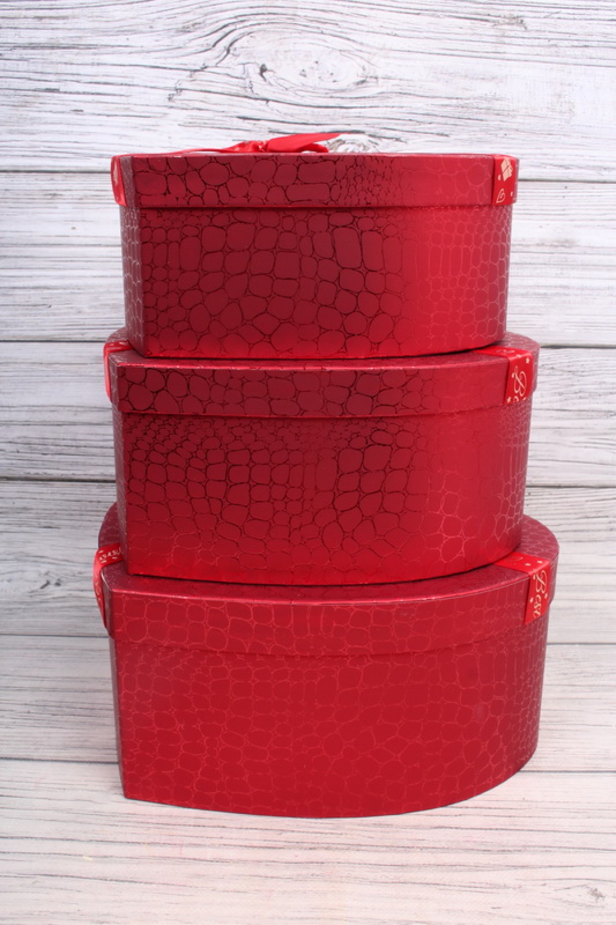 Набор коробок "Перламутровое Сердце" 3шт, 31*27*13,3cm, 27*23*11,7cm, 23*20*10,3cm, красный 2079Н