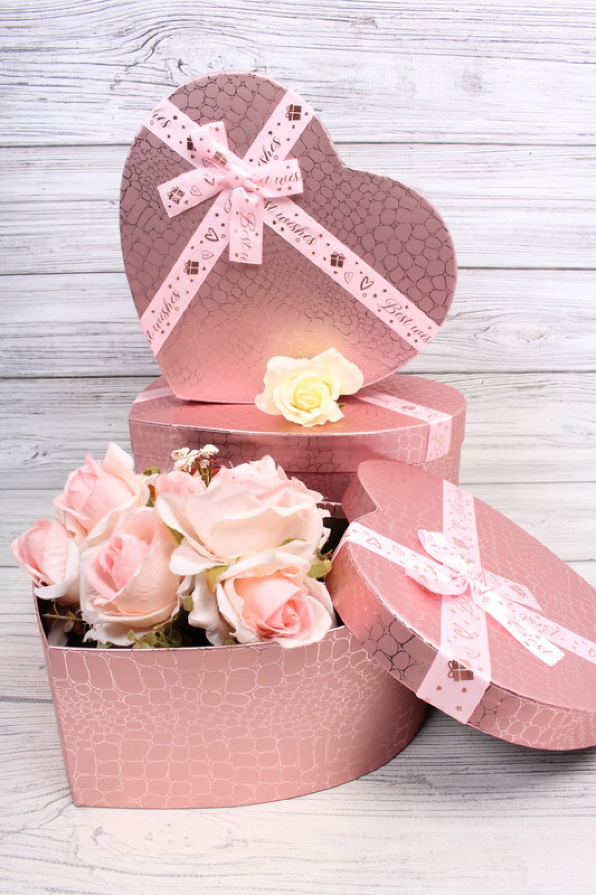 Набор коробок "Перламутровое Сердце" 3шт, 31*27*13,3cm, 27*23*11,7cm, 23*20*10,3cm, розовый 2086Н