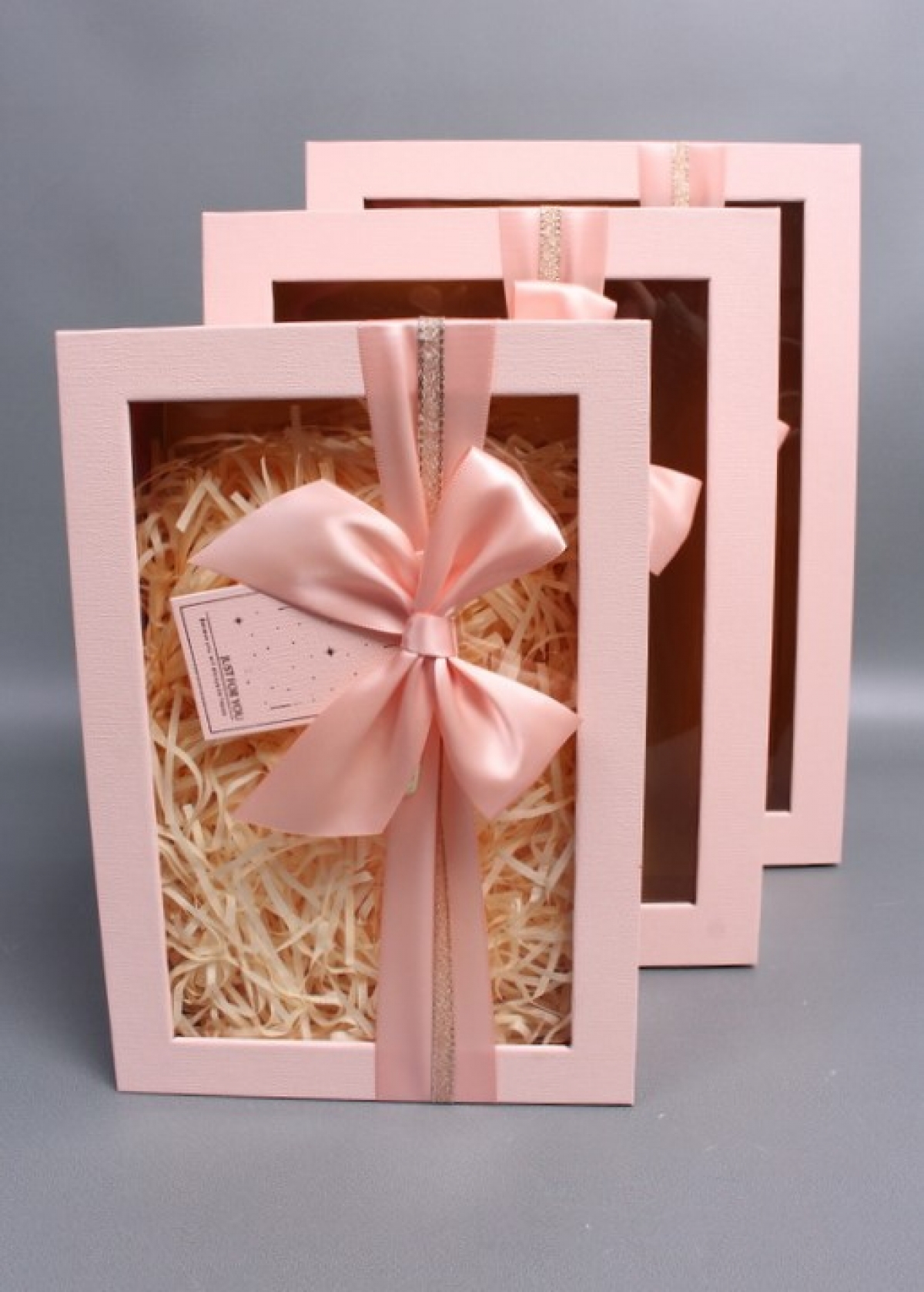 Набор коробок подарочных с бантиком из 3шт - 33,5*25*11,5, 29*21*9, 24,5*17*6,5,  св.розовый 6327М