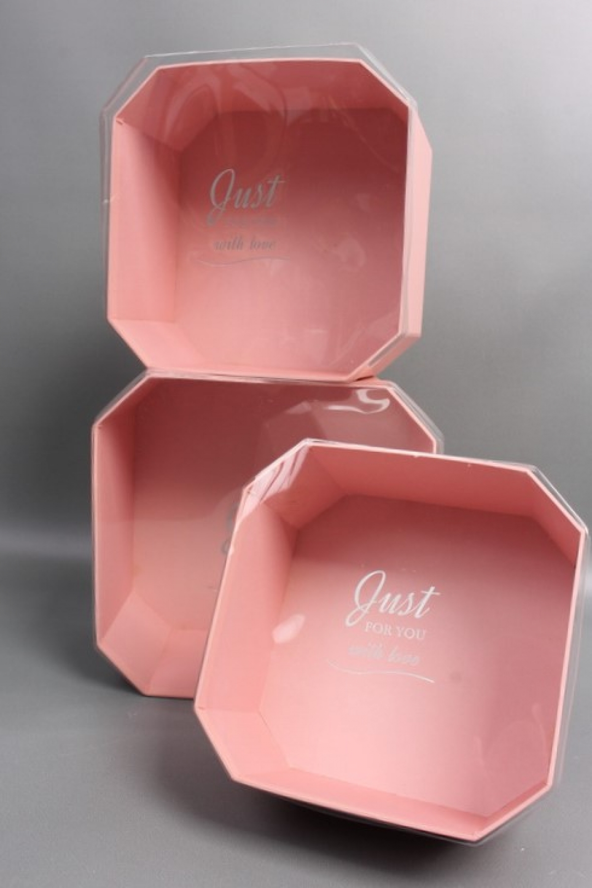 Набор коробок, с прозр. крышкой, 3 шт., 24,5x24,5x13,5 см/ 22x22x12 см/19x19x10,5 см, св.розовый2460