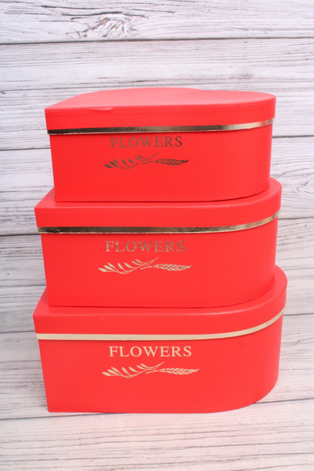 Набор коробок Сердце "Flowers" 3шт, L 28,5*26*11cm, M 25,7*23,5*10cm, S 23,5*21*8,5cm, красный 1980Н