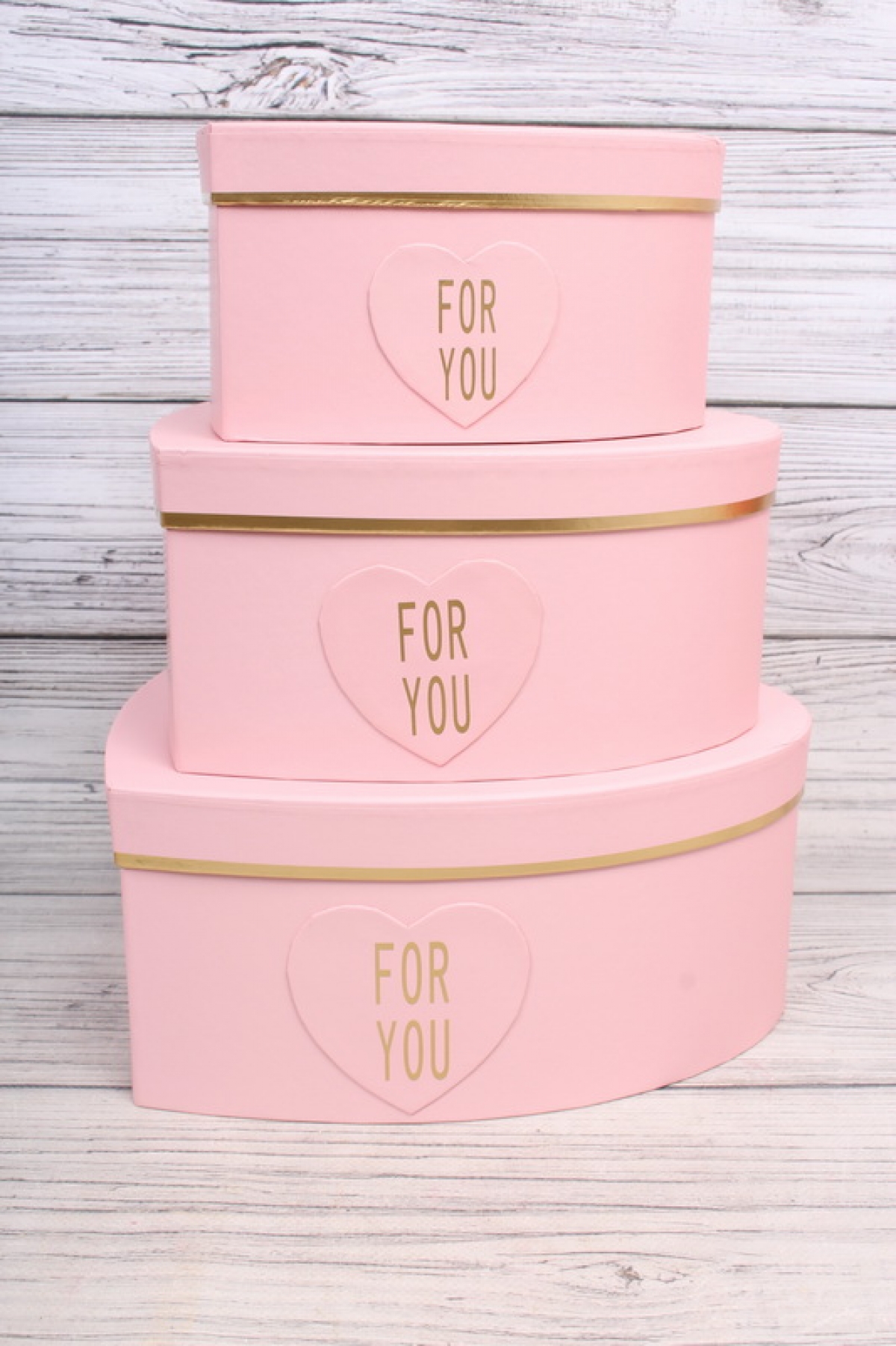 Набор коробок сердце "For You", 3 шт, L:27x27x12cm; M:23.5x23x11cm; S:19x19x10cm, розовый 7122Н