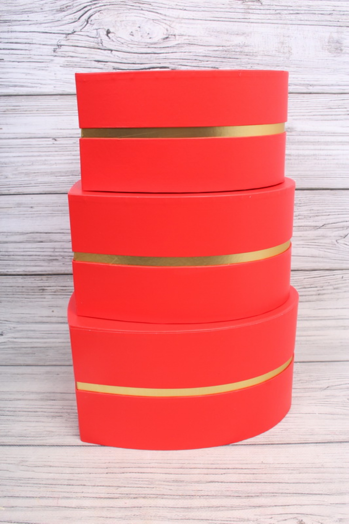 Набор коробок Сердце "Золотой кант" 3шт, 26*25*13,5cm, 24,5*23,7*12,5cm, 22,5*21,6*11cm, красный2017