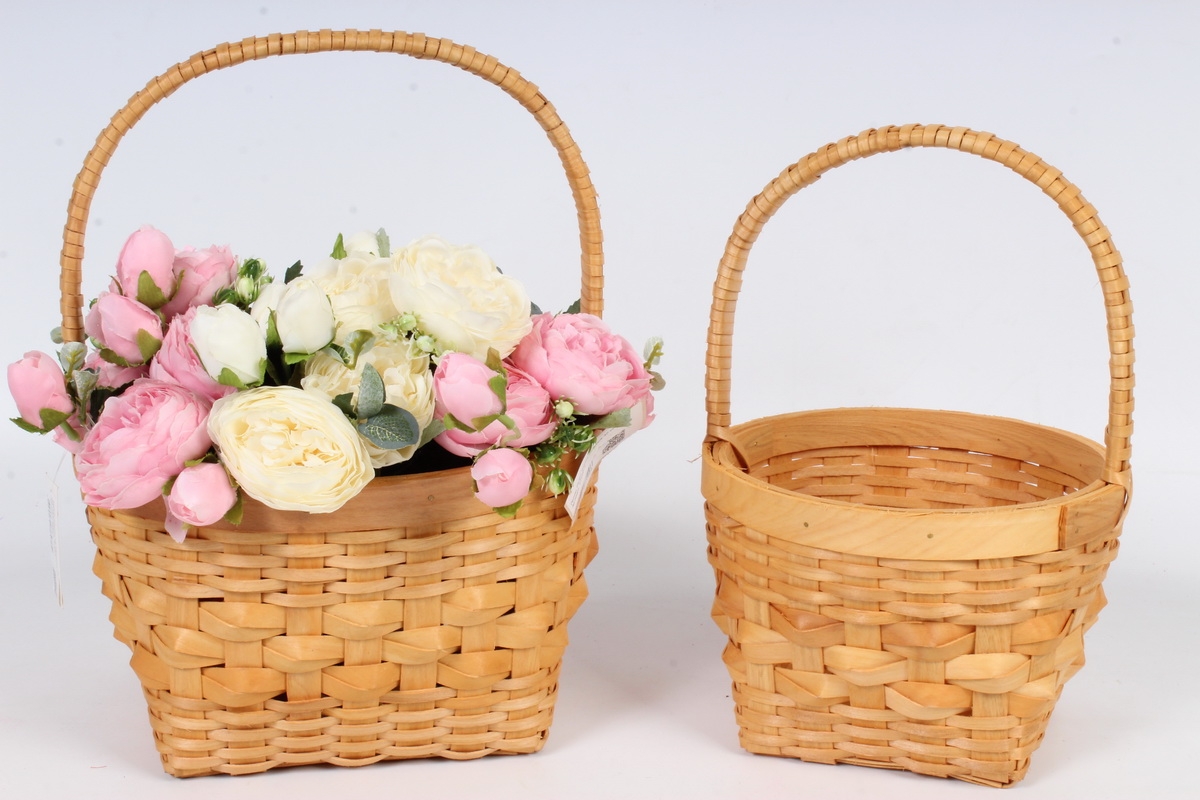 Набор корзин из бересты 2шт. круглые 23*13.5/32cm 18*12/27cm Св.коричневый 4782Н