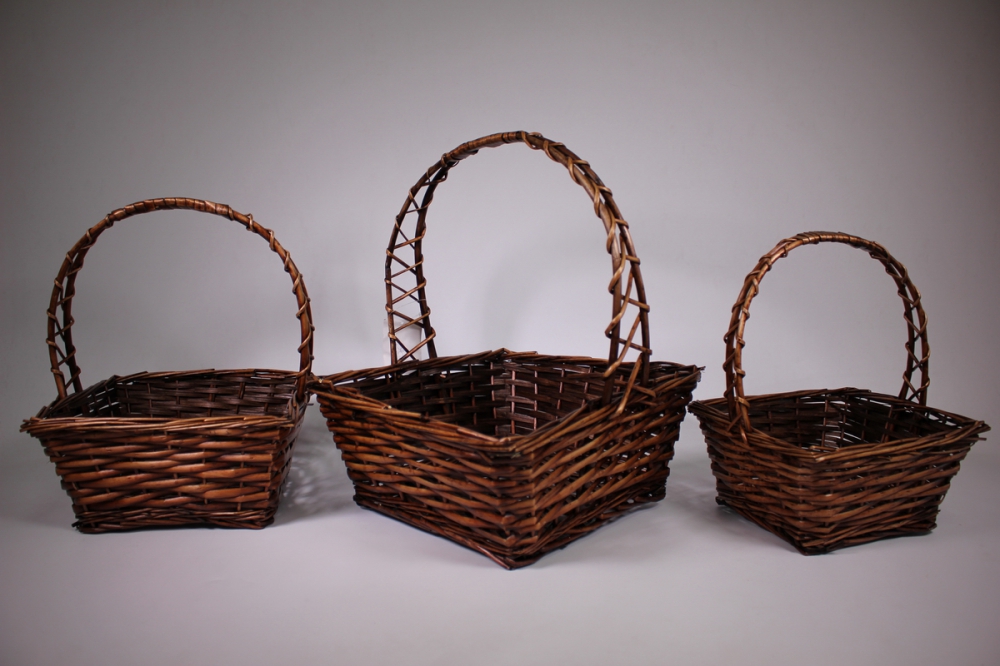 набор корзин плетеных (ива), 35х35хh15/38см, 29x29xh13/34см, 24x24xh11/30см, 3 шт.