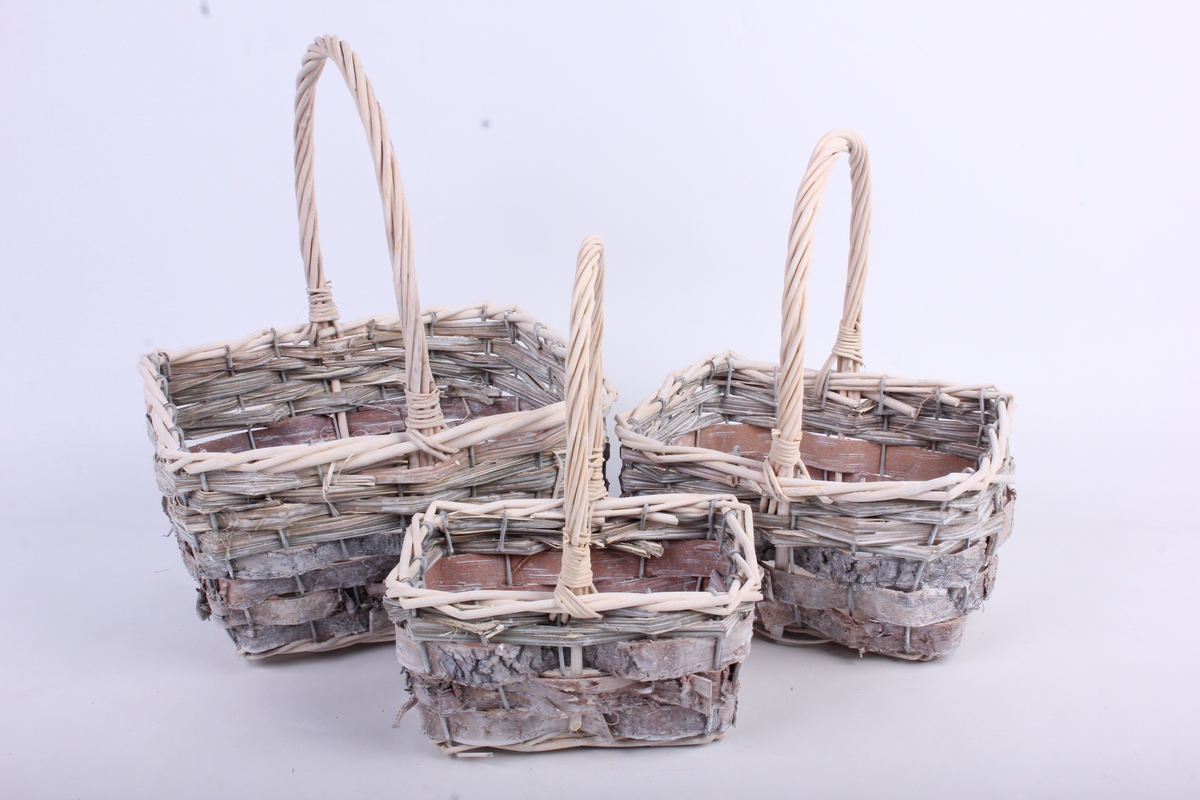 набор корзин плетеных из 3 шт прямоугольные (ива, береста) 24x19 h=13/30cm