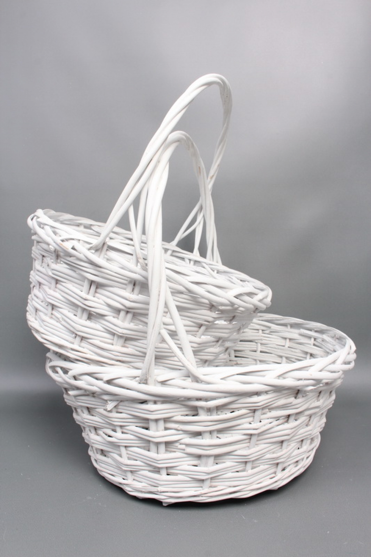 Набор корзин плетеных из 2шт (ива) - Круг  D40xH175/40см, D34xH15/35см,  белый  8783М