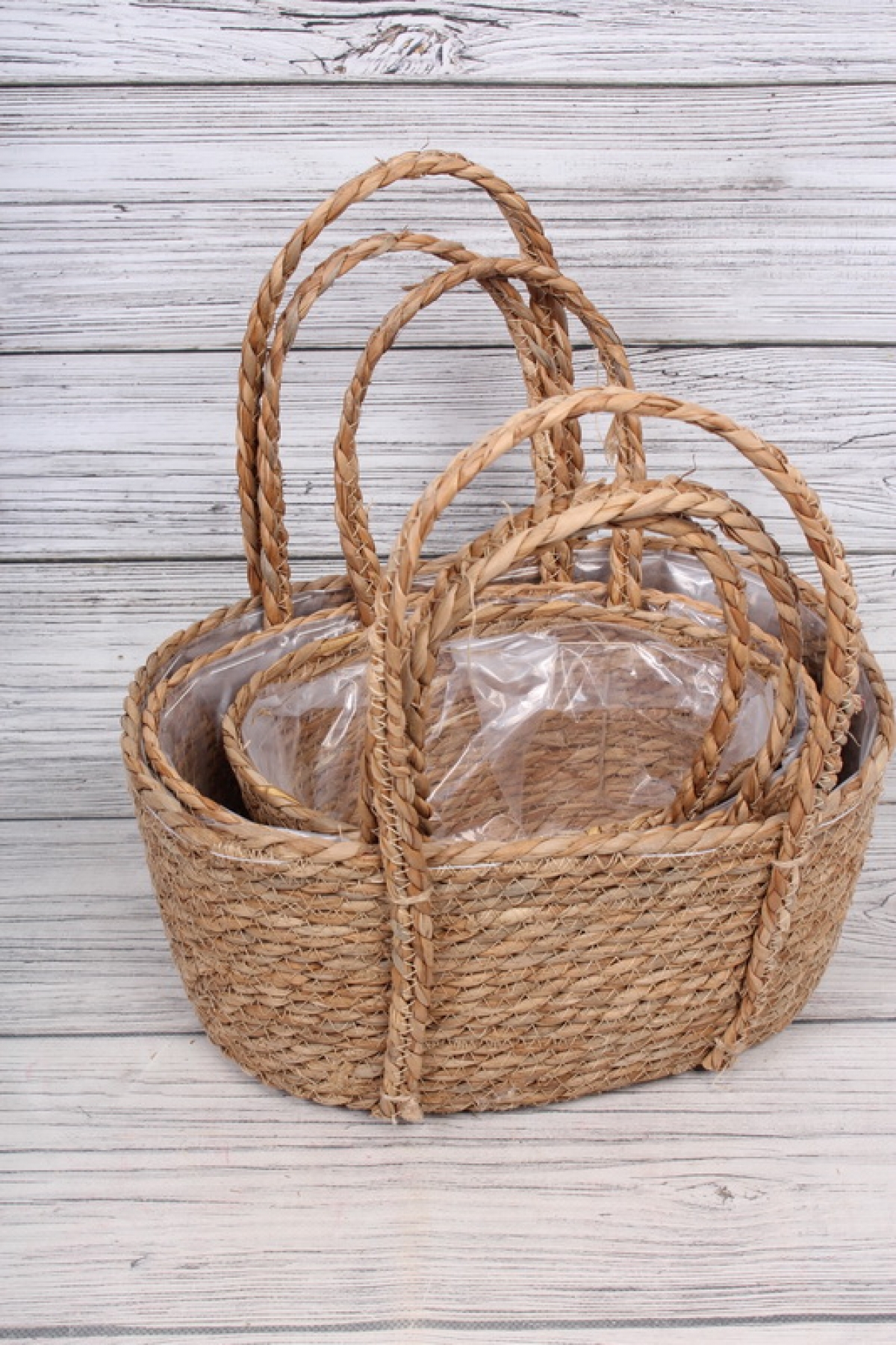 Набор корзин плетеных (рогоз) из 3шт , 35x27x16x35см, 31x23x14,5x32см,27x19x13x29см, 9601М