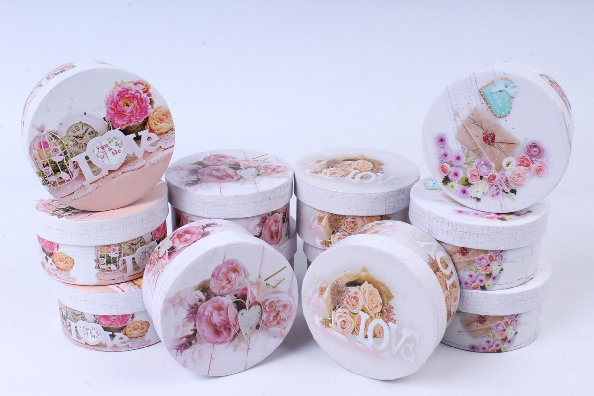 набор одиночных коробок из 12шт - цилиндр розы микс  d=10 h=5,5cm  s139-sy230