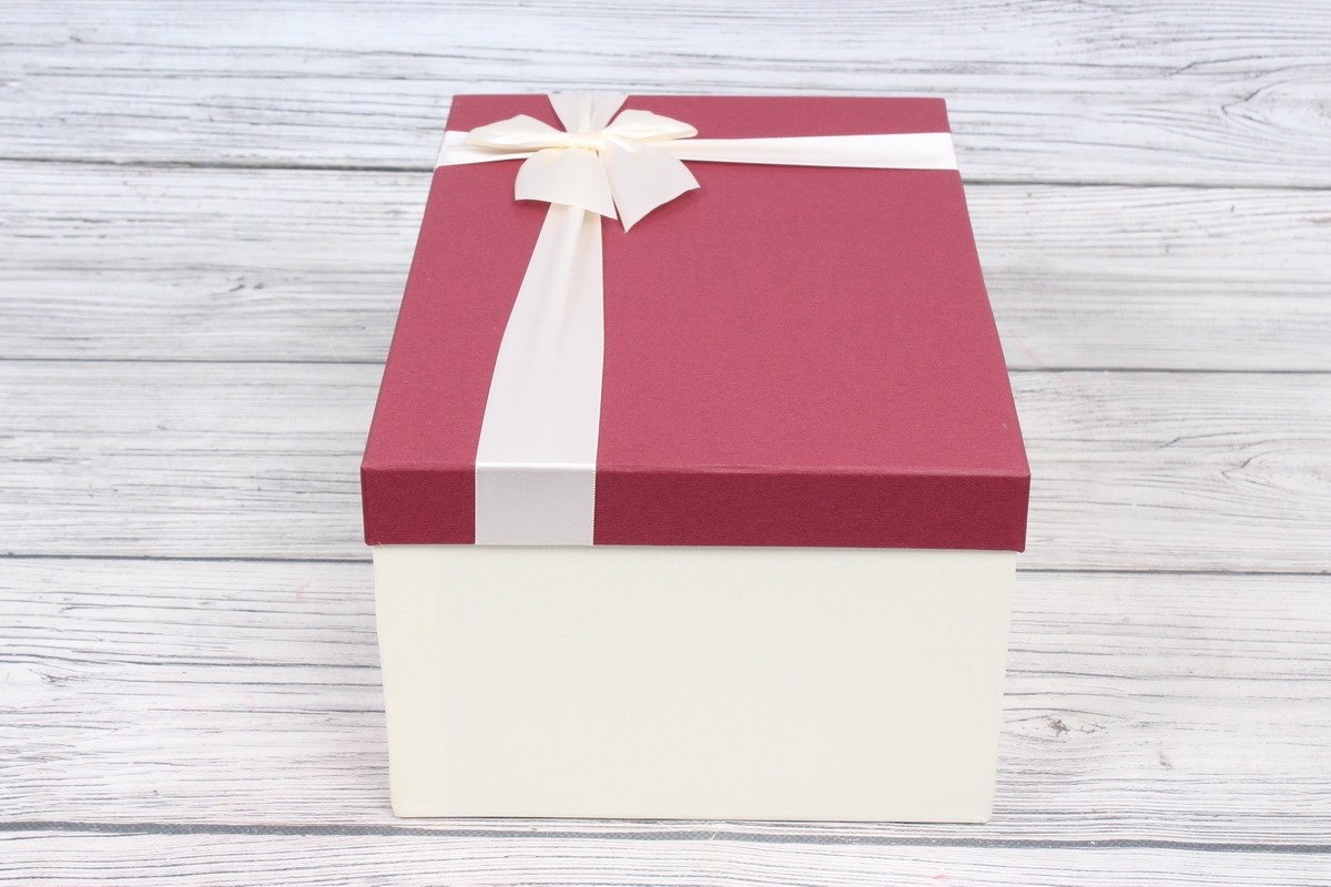 Набор подарочные коробок из 3 шт - Прямоугольник высокий бордо/белый 32*21*15см В359