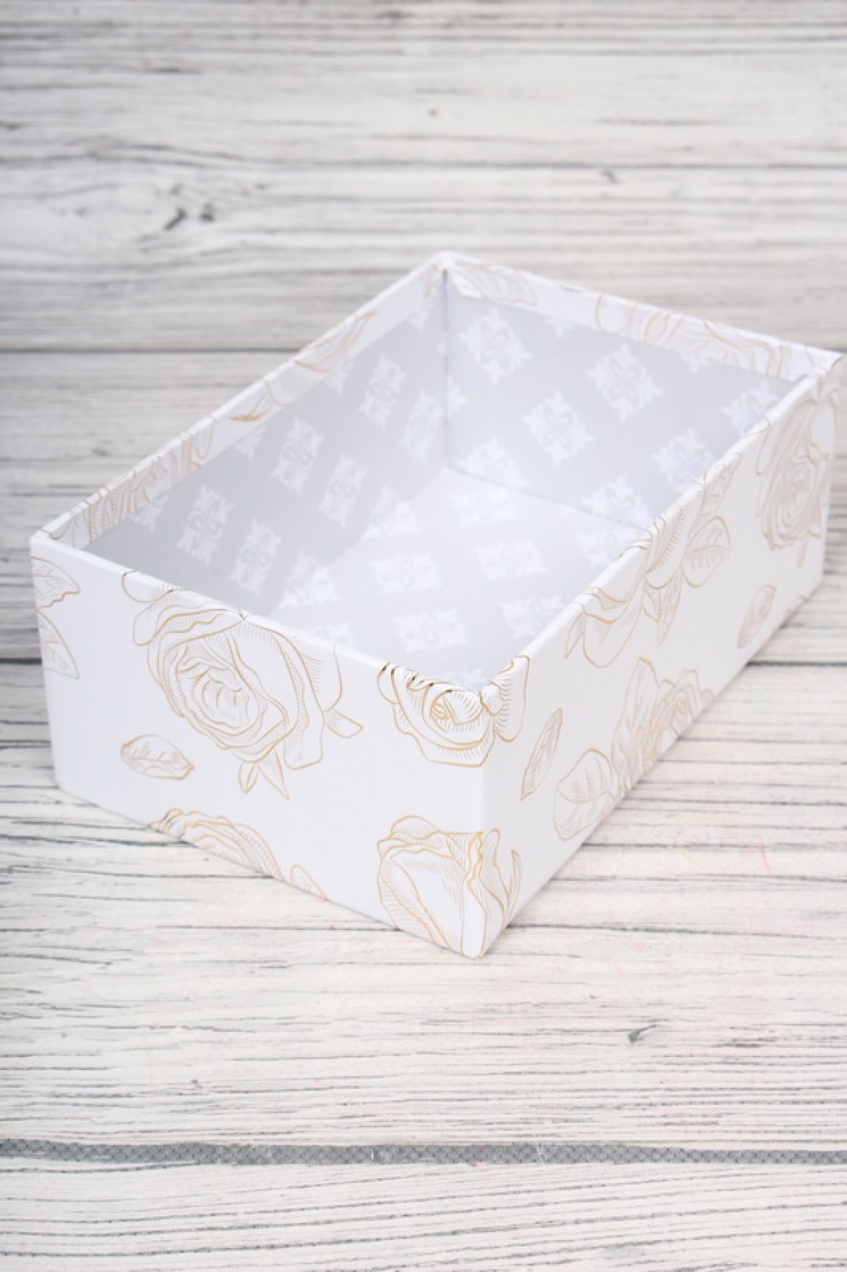 Набор подарочные коробок из 10шт -  Прямоугольник Золотые Розы белый 37*28*16см   К909