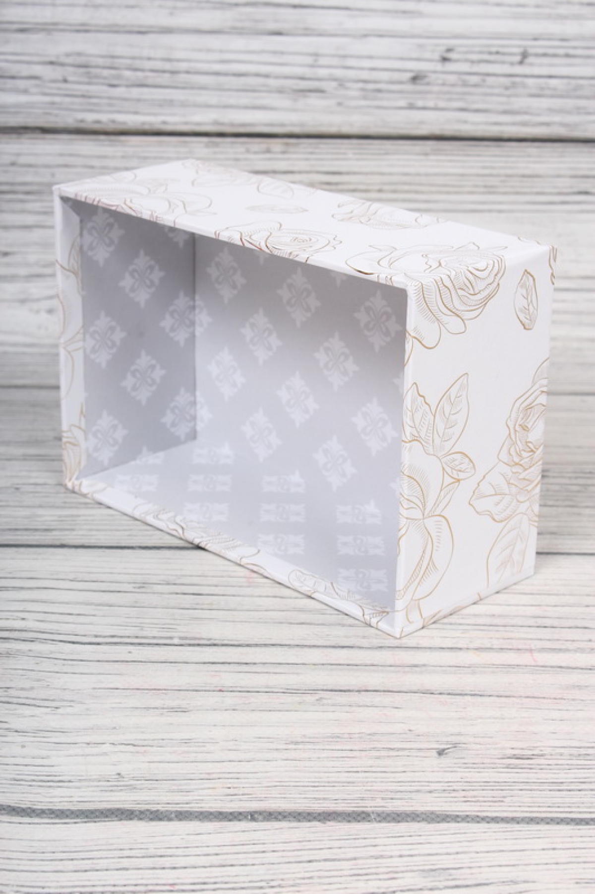 Набор подарочные коробок из 10шт -  Прямоугольник Золотые Розы белый 37*28*16см   К909