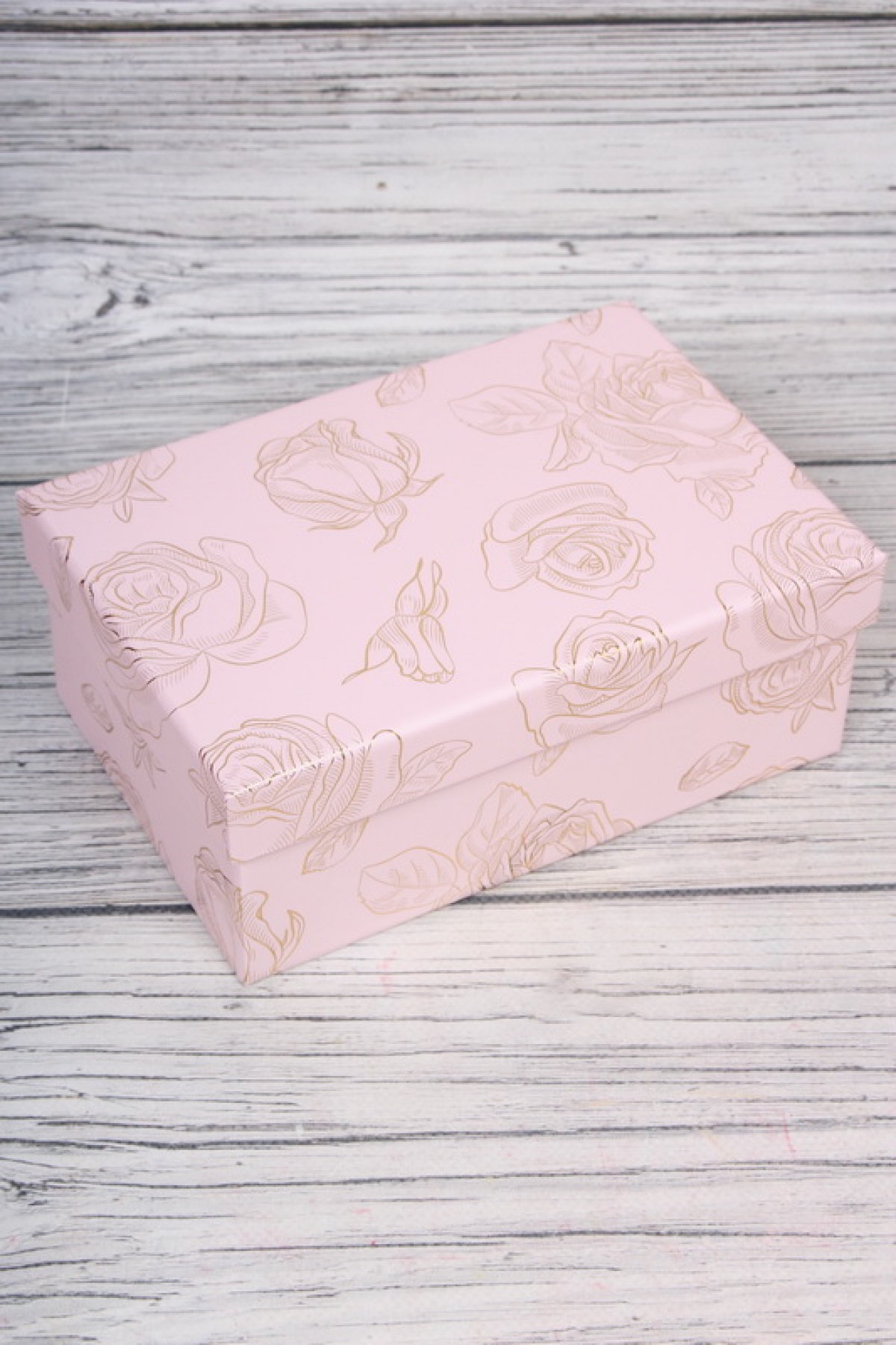 Набор подарочные коробок из 10шт -  Прямоугольник Золотые Розы светло-розовый 37*28*16см   К910