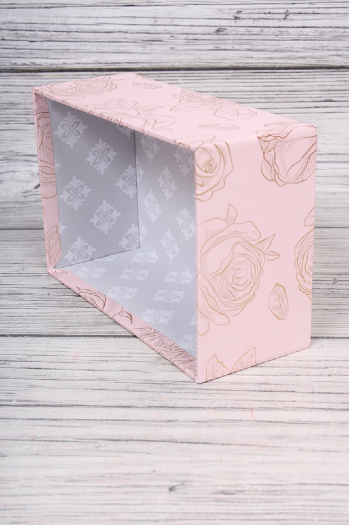 Набор подарочные коробок из 10шт -  Прямоугольник Золотые Розы светло-розовый 37*28*16см   К910