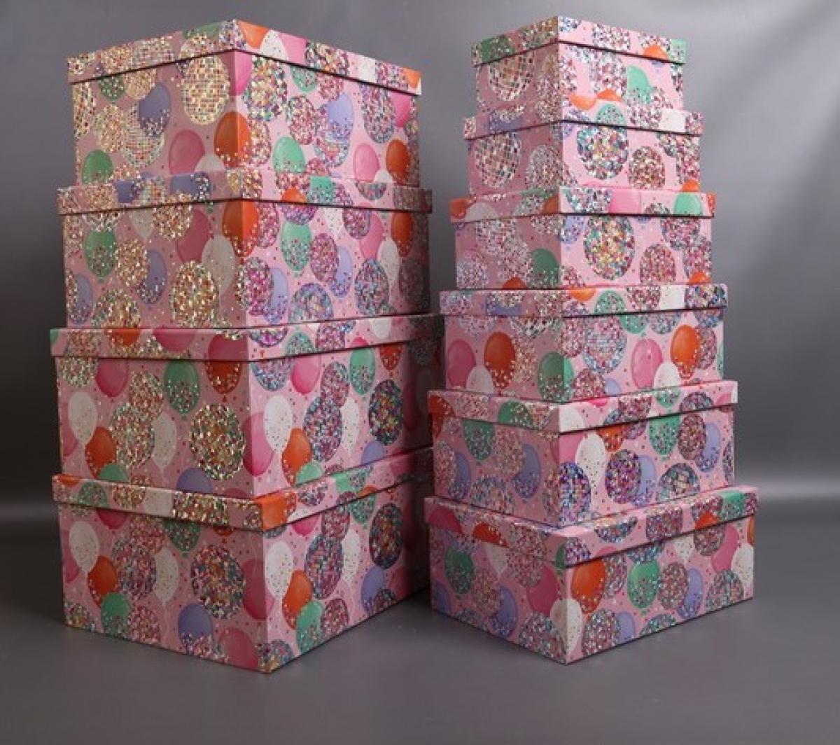Набор подарочных коробок из 10 шт - Прямоугольник Воздушные шары голография 37*29*16 см К114