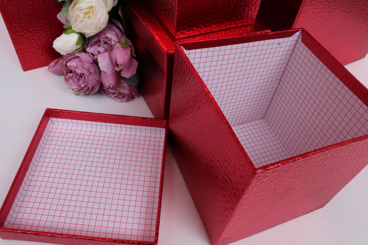 Набор подарочных коробок из 10шт - КУБ  "Красный" 25*25*25см  SY601-RED