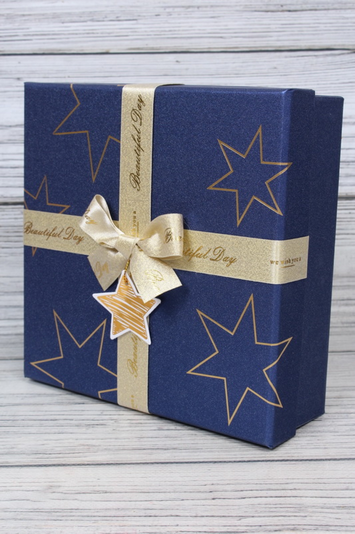 Набор подарочных коробок из 3шт - Квадрат Звезды синий 24*24*11см  N815