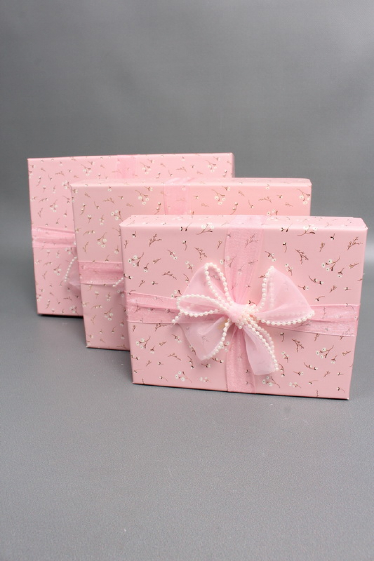 Набор подарочных коробок из 3шт - Прямоугольник Бант с жемчугом 24*19*8,5  К223